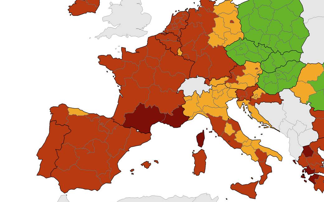 Corona-kaart Europees Centrum voor ziektepreventie met ROOD en ORANJE voor Spanje (2sept)