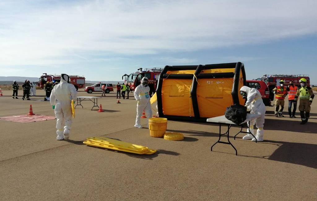 Luchthaven Zaragoza oefent vliegtuigcrash met radioactief materiaal