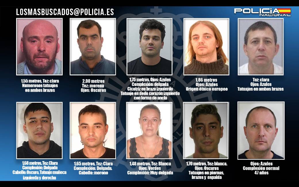 De Spaanse politie zoekt deze tien meest gezochte criminelen waaronder een Belg