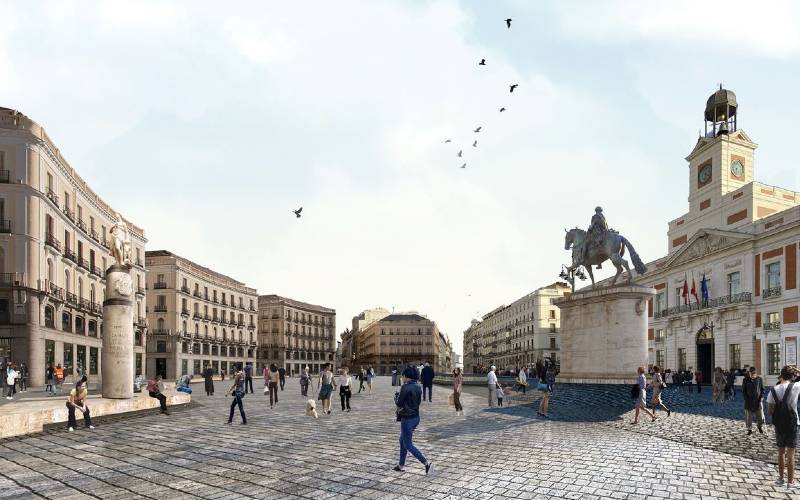 Puerta del Sol-plein in Madrid is vernieuwd zonder schaduwrijke bomen