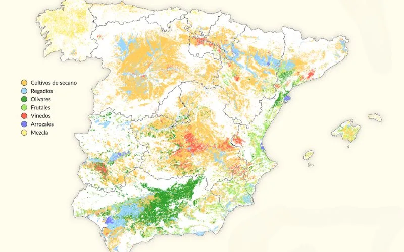 Een overzicht van de landbouw in Spanje op kaart