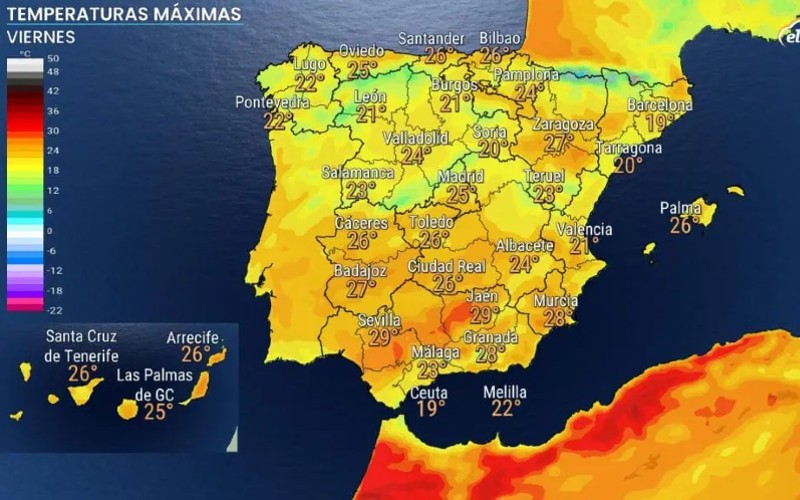Ook Spanje krijgt na de regen deze week te maken met hoge temperaturen