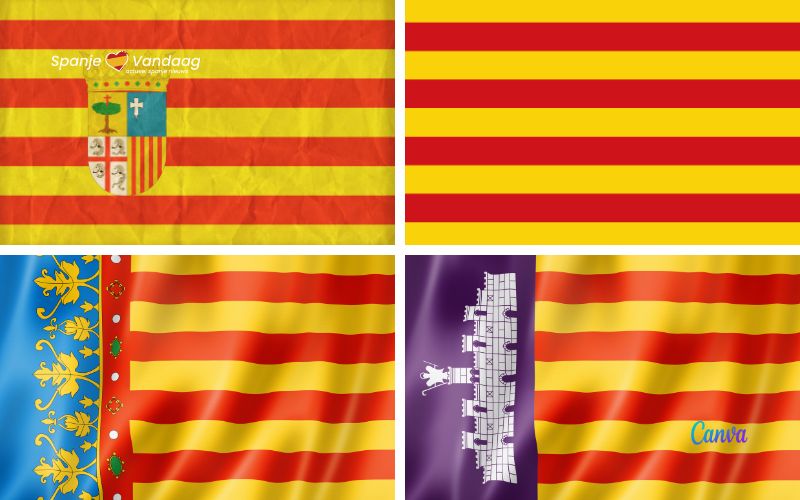 Verschillen tussen de regionale vlaggen van Aragón, Catalonië, Valencia regio en Balearen