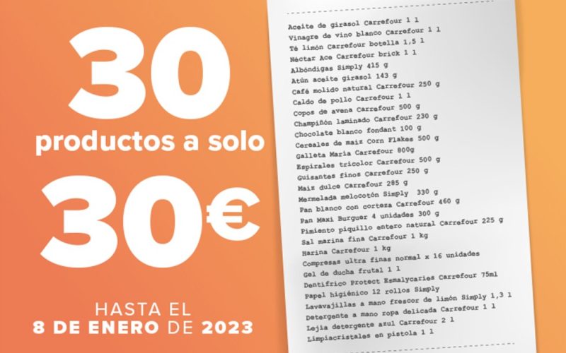 Dit zijn de 30 artikelen in de 30 euro budget boodschappenmand van Carrefour