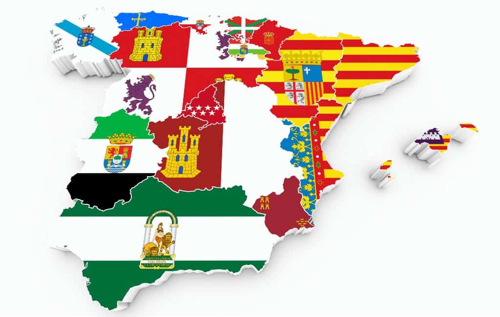 De onderverdeling van Spanje in regio's, provincies en comarca’s