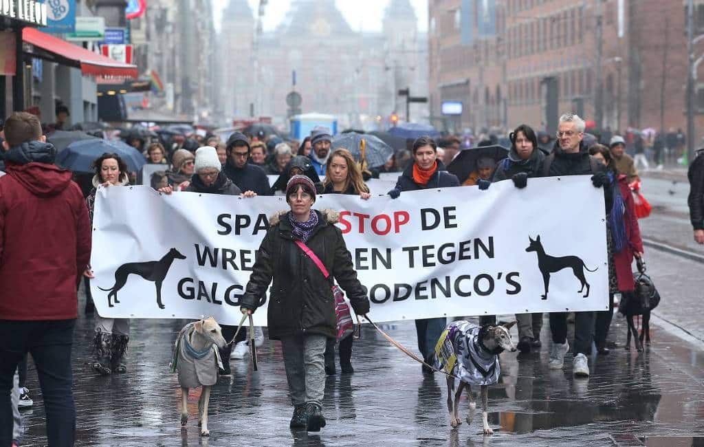 Protest tegen jachthonden mishandeling in Spanje