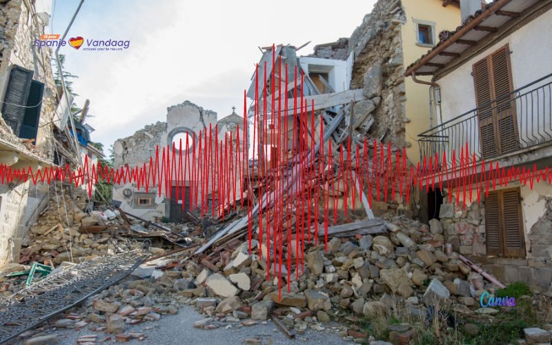 Kaart met Spaanse regio's waar gebouwen kunnen instorten bij aardbevingen