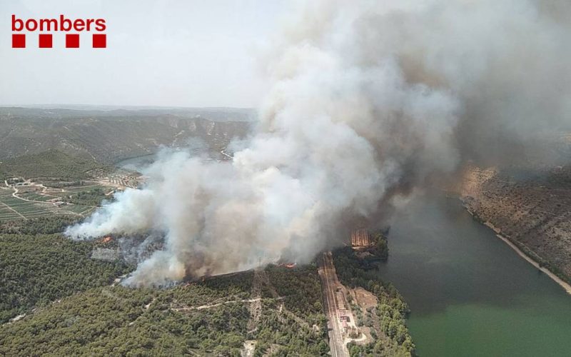 Camping ontruimt vanwege bosbrand die reeds geblust is in Tarragona