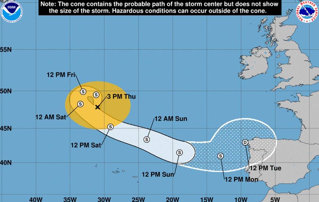 Orkaan Danielle wordt tropische storm en is op weg naar de Spaanse kust