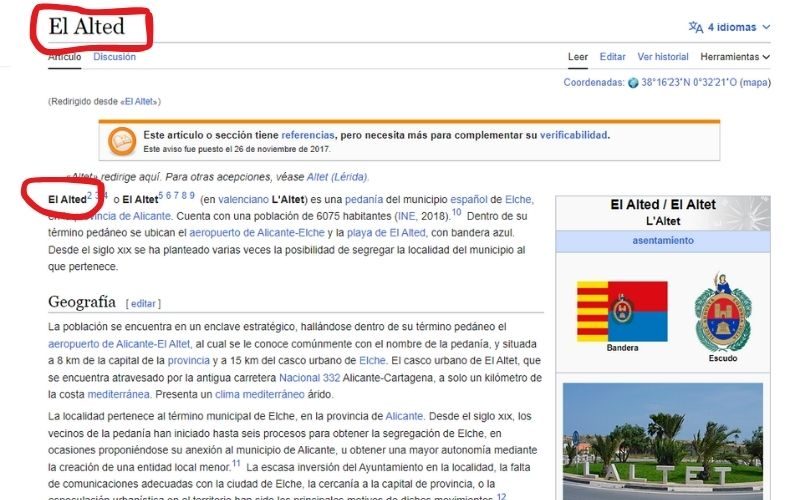 Inwoners van El Altet zijn kwaad op Wikipedia vanwege de naam ‘El Alted’