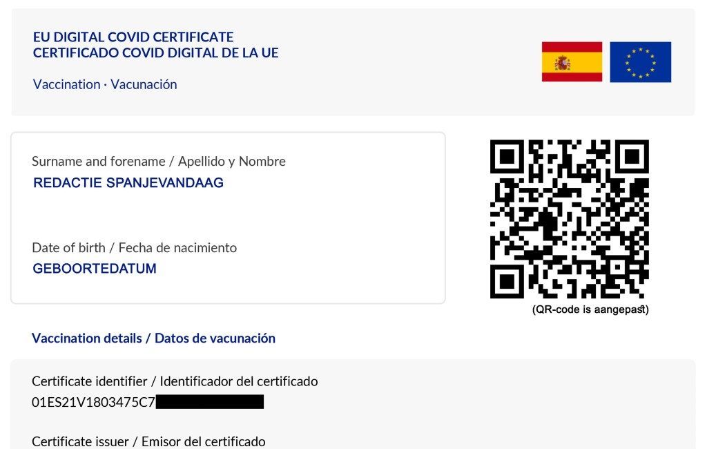 Circa 18,2 miljoen digitale EU-Covid certificaten aangemaakt in Spanje