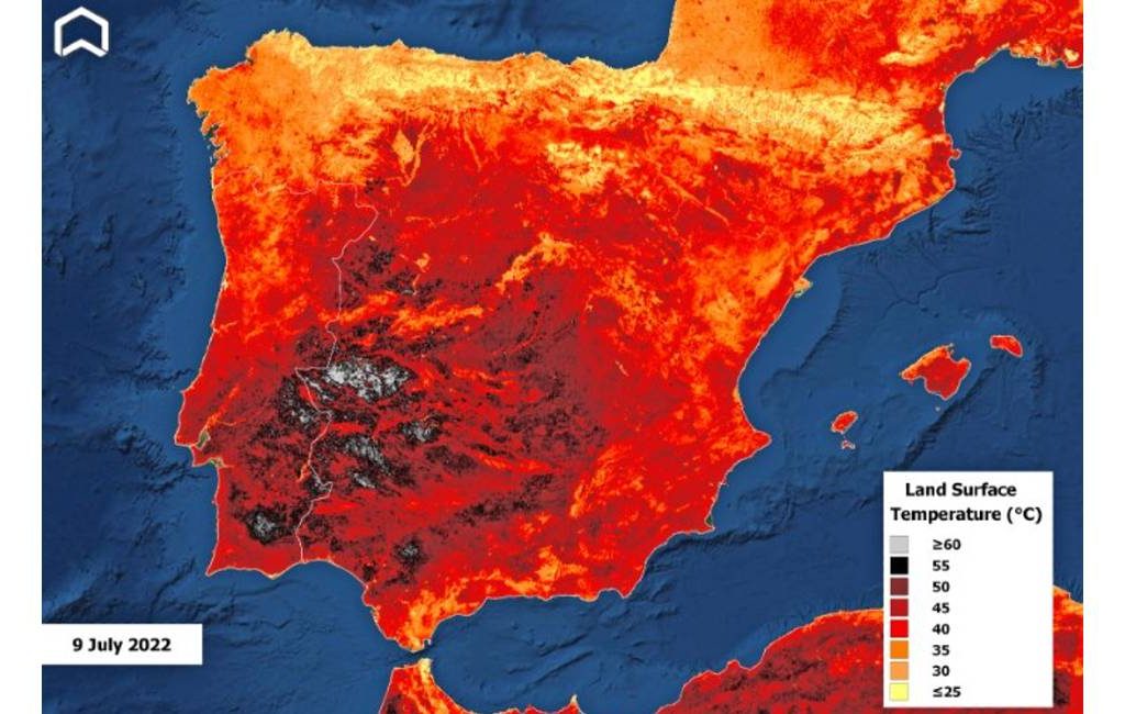 Europese Sentinel satellieten registreren tot 60 graden op de grond in Spanje