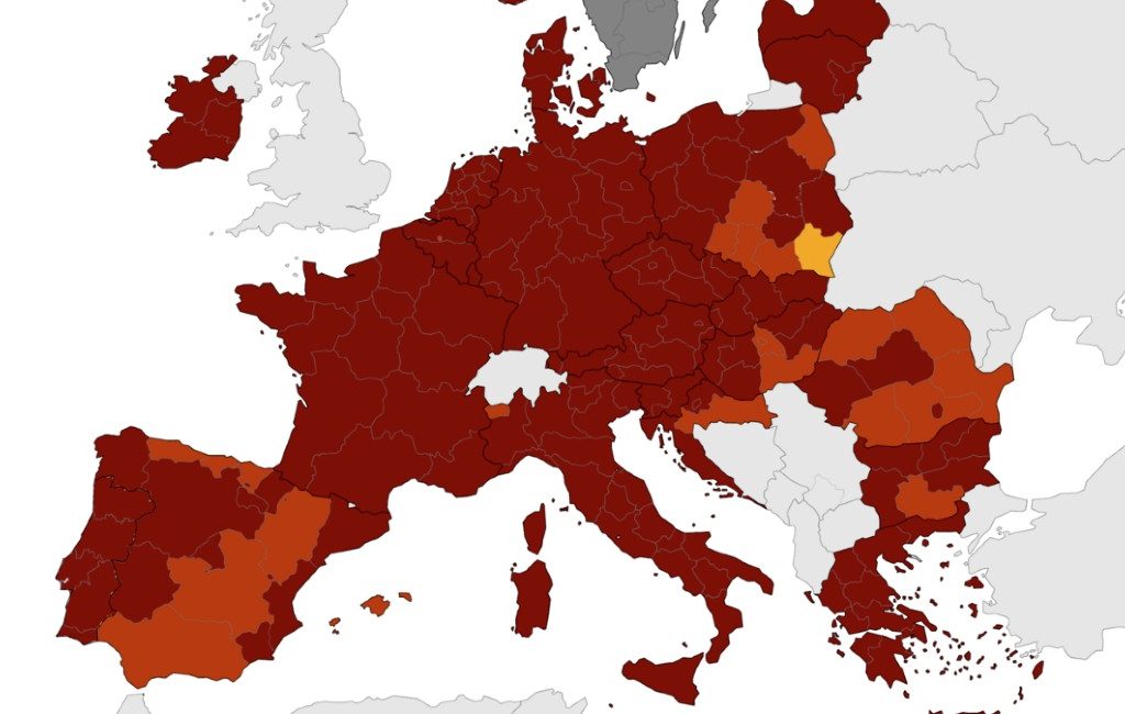Europese corona-kaart: Spanje een van de EU-landen met regio’s die lichtrood gekleurd zijn