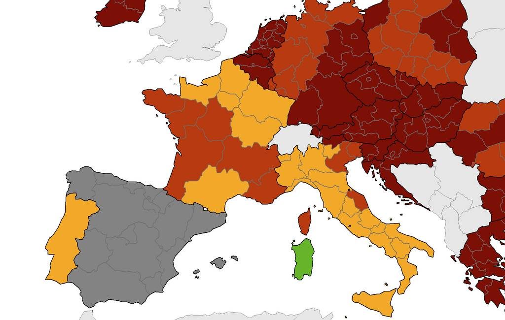 Corona-kaart Europees Centrum voor ziektepreventie met Spanje in het GRIJS (18 nov)