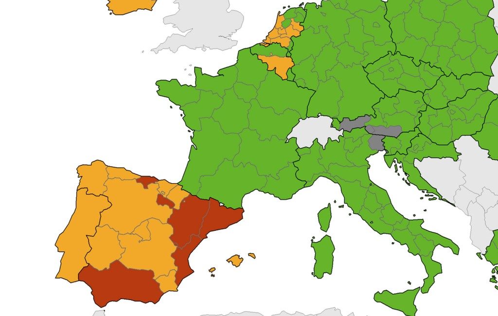 Nieuwe corona-kaart Europees Centrum voor ziektepreventie met meer rode gebieden in Spanje