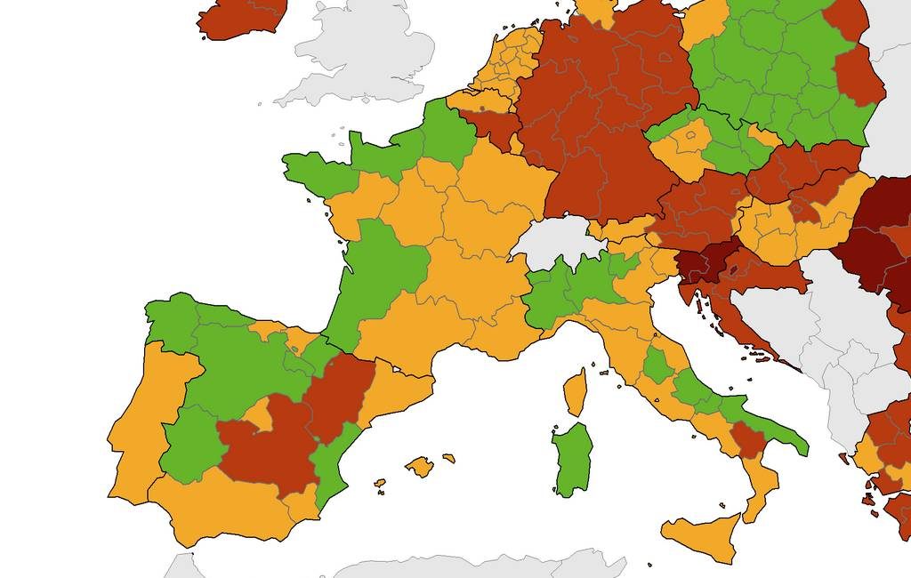 Corona-kaart Europees Centrum voor ziektepreventie: minder ROOD en ORANJE en meer GROEN voor Spanje (7 okt)