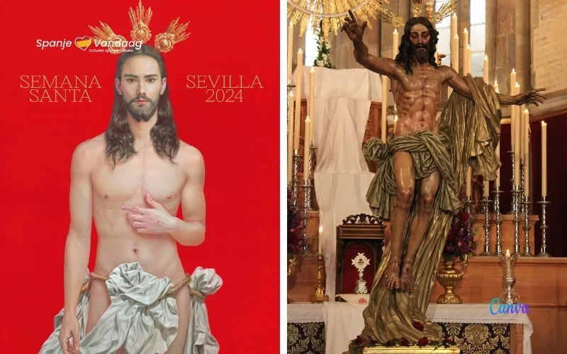 Jonge aantrekkelijke Christus op de 2024 Semana Santa poster in Sevilla zorgt voor problematiek