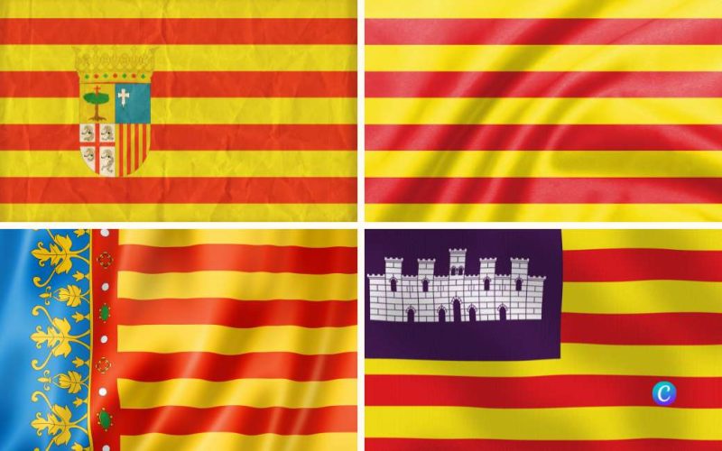 Verschillen tussen de regionale vlaggen van Aragón, Valencia regio, Catalonië en Balearen