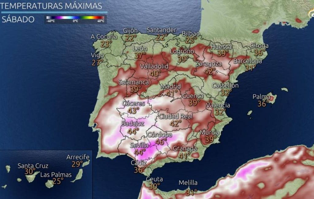 Eerste echte hittegolf op komst in Spanje met temperaturen tot 46 graden